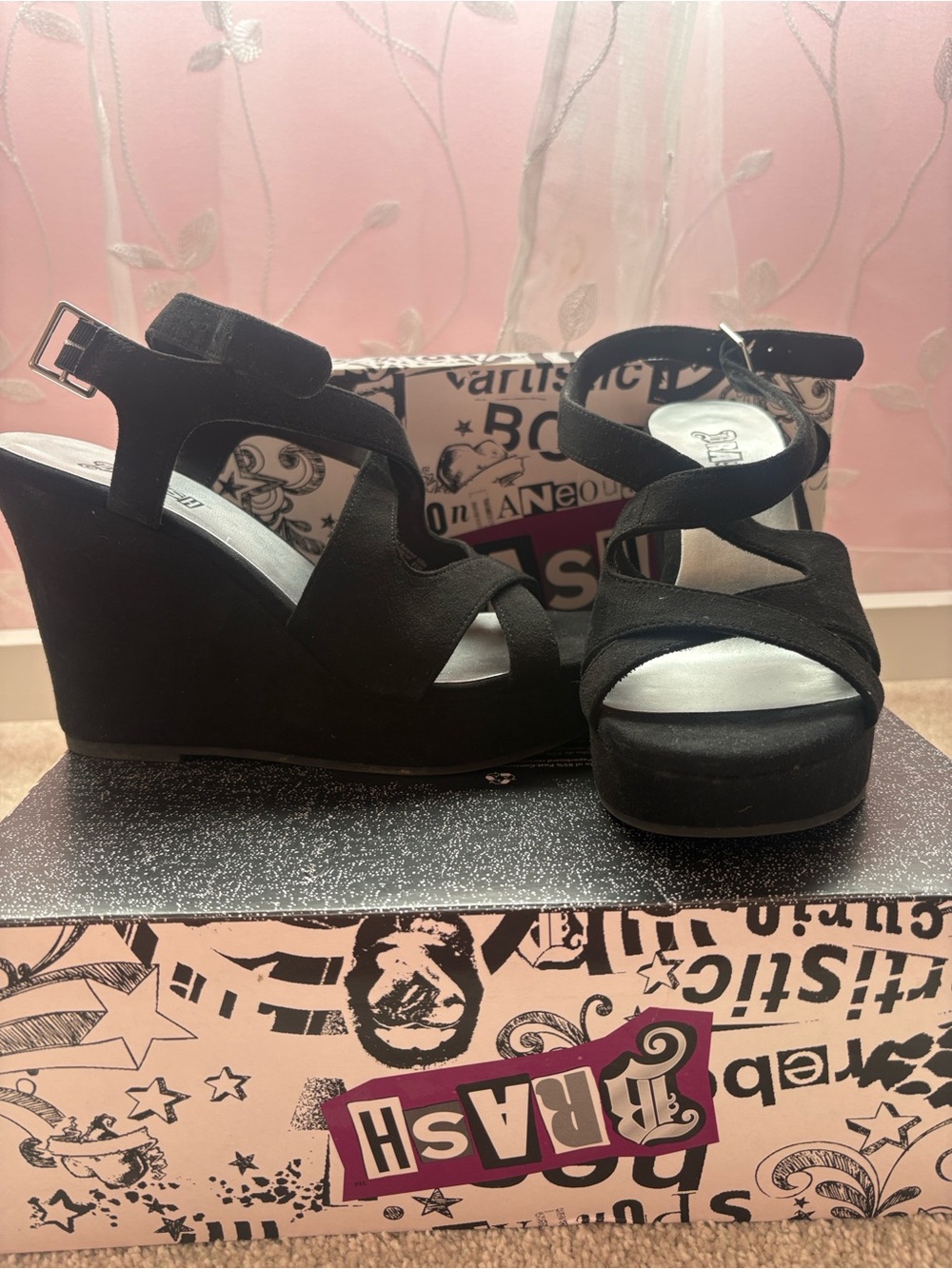 Brash Black Platform Wedge Sandals